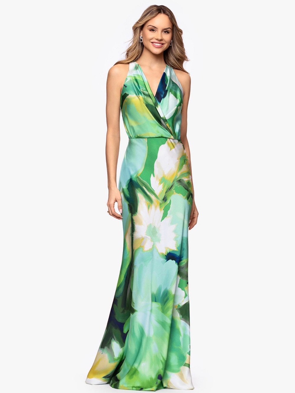 Betsy & Adam Women’s V Neck Printed Gown